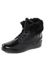 ELENA EDEN enkellaarzen met veters en omslagkraag van lamsleer 