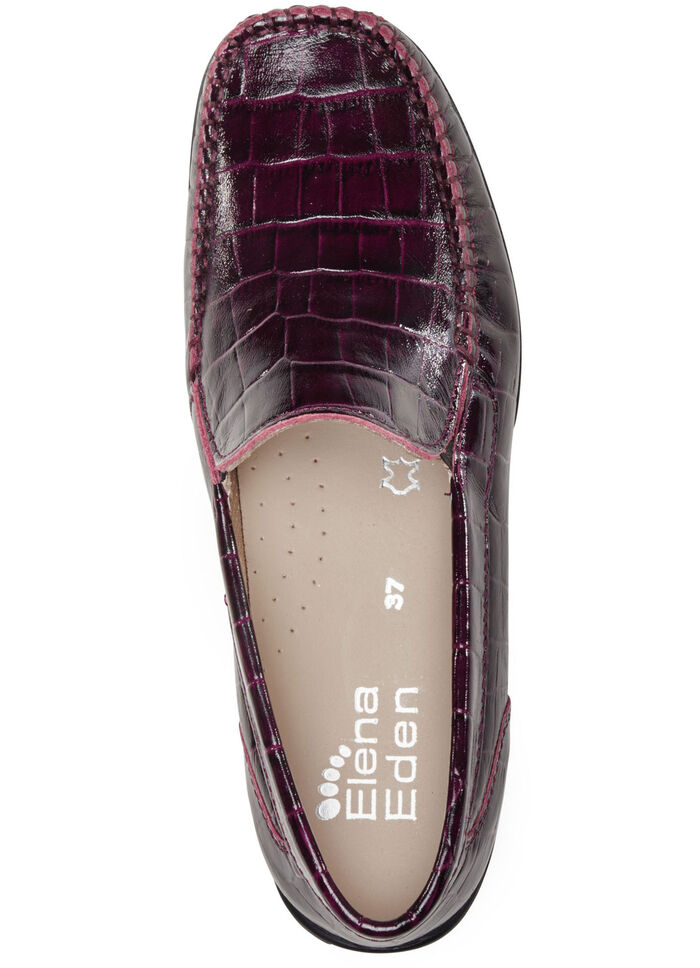 ELENA EDEN mocassinpantoffels van chevreauleer met krokodillenreliëf BORDEAUX