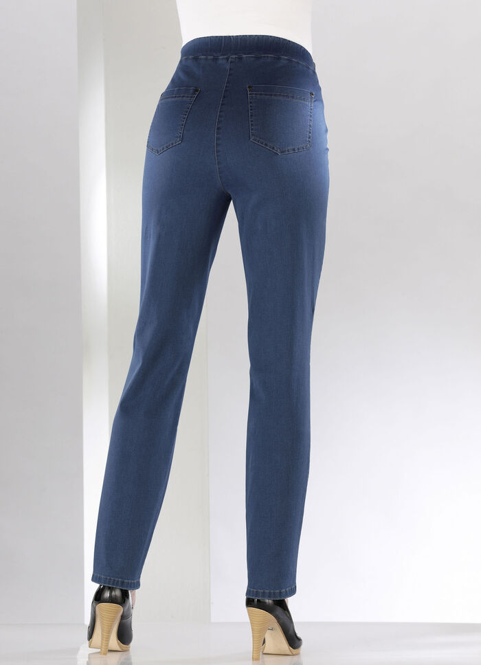 Buikafslankende pull-on jeans JEANSBLAUW