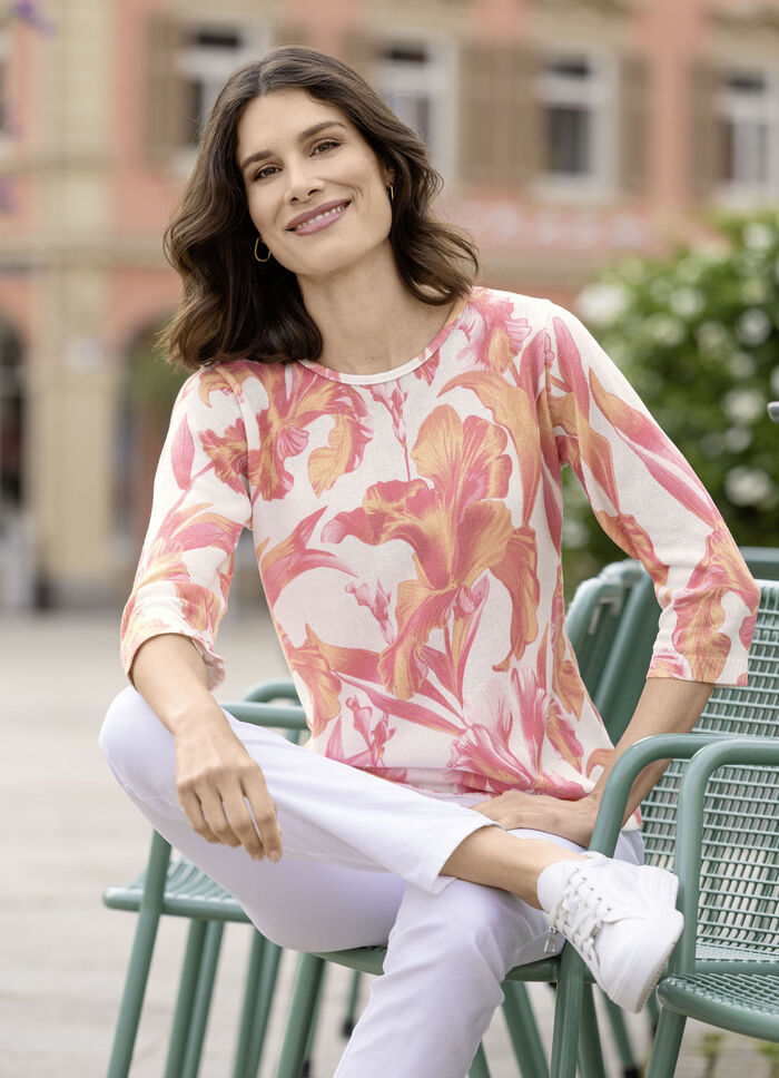 Trui in fijngebreide bloemenprint 