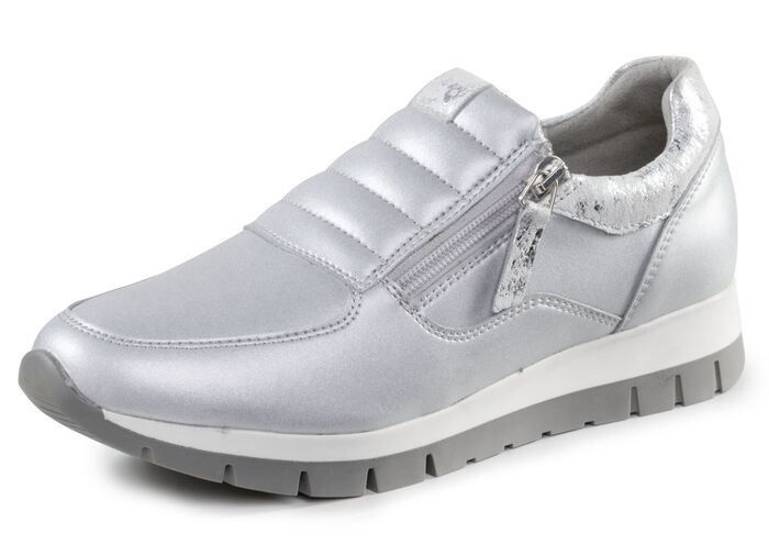 ELENA EDEN sneakers gemaakt van nappaleer en zilvergrijs suède met reliëf MAT ZILVER