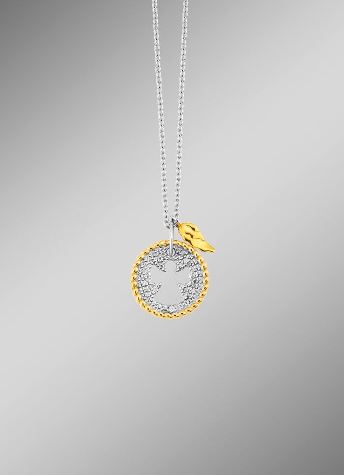 Hanger engel in bicolor met diamant en ankerketting 