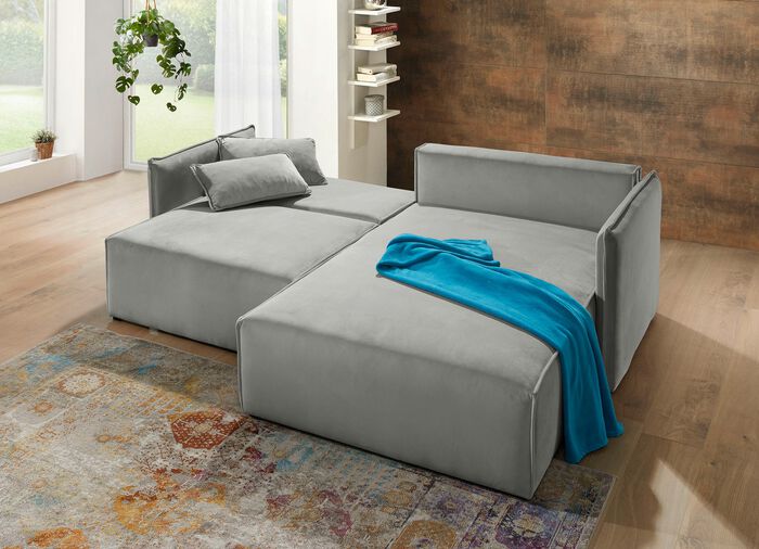 Gestoffeerde zithoek met slaapfunctie LICHTGRIJS