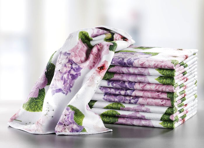 Set van 10 microvezel theedoeken met hortensia design
