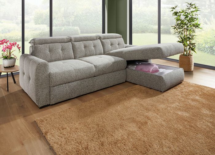 Gestoffeerde hoek met bedfunctie en bedkast GRIJS-GROEN