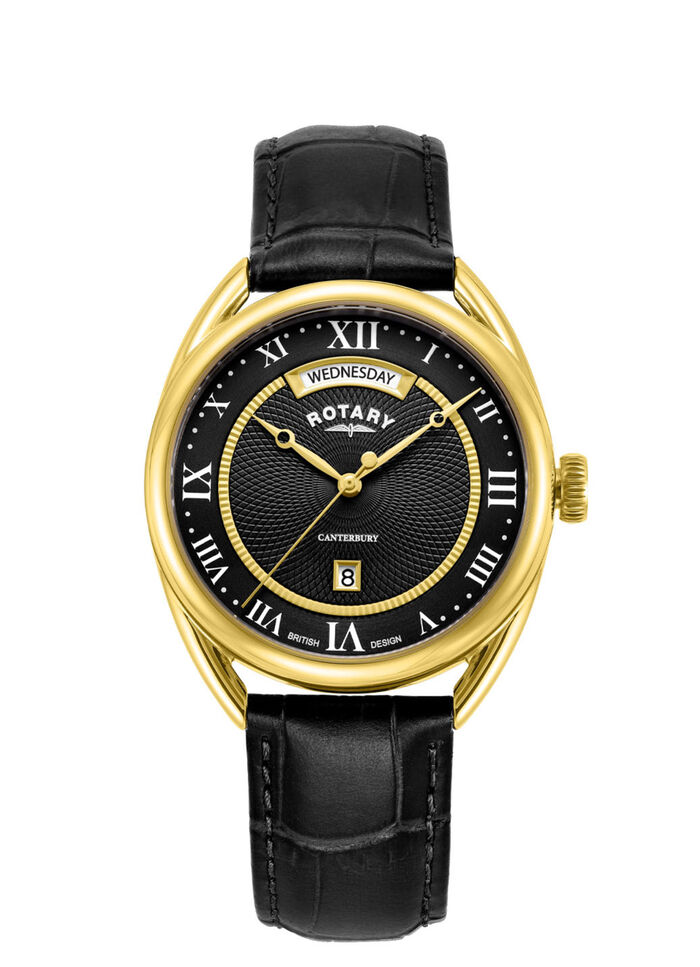 Rotary quartz herenhorloge met leren band 