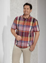 Geruit overhemd met klepzakken op de borst TERRACOTTA BORDEAUX KLEURRIJK GERUIT