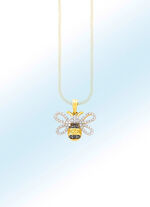 Bijenhanger met gele, zwarte en witte diamanten 