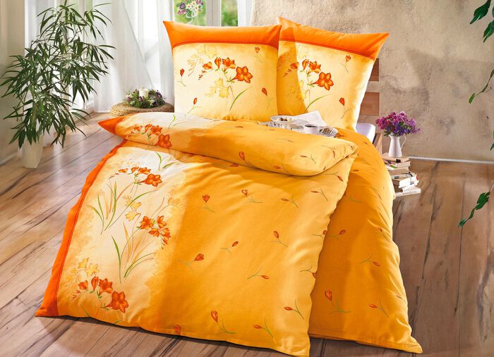 Gemakkelijk strijkbare DOBNIG beddengoedset met ritssluiting ORANJE