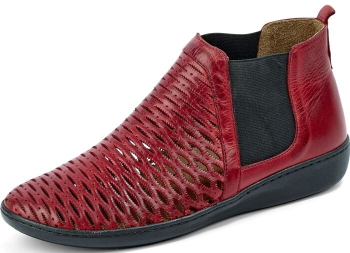 Enkellaarsjes met uitneembaar voetbed van kalfsleer GRANAATROOD