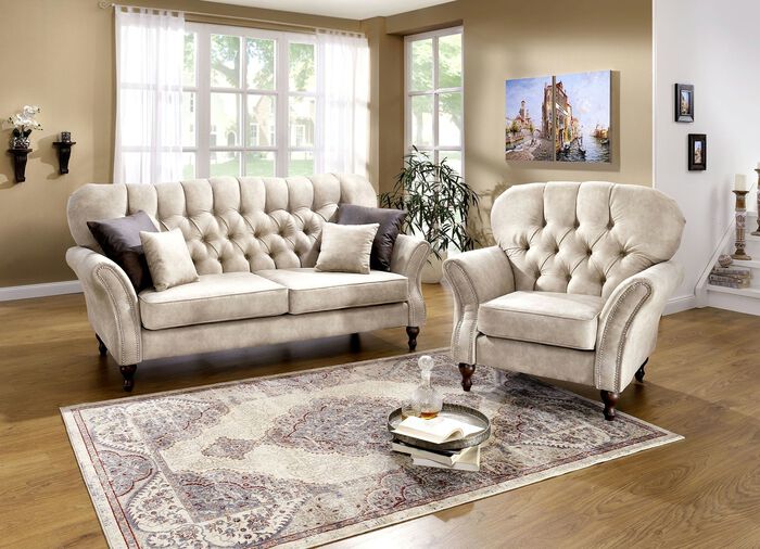 Elegante fauteuil in Chesterfield-look LICHTBRUIN