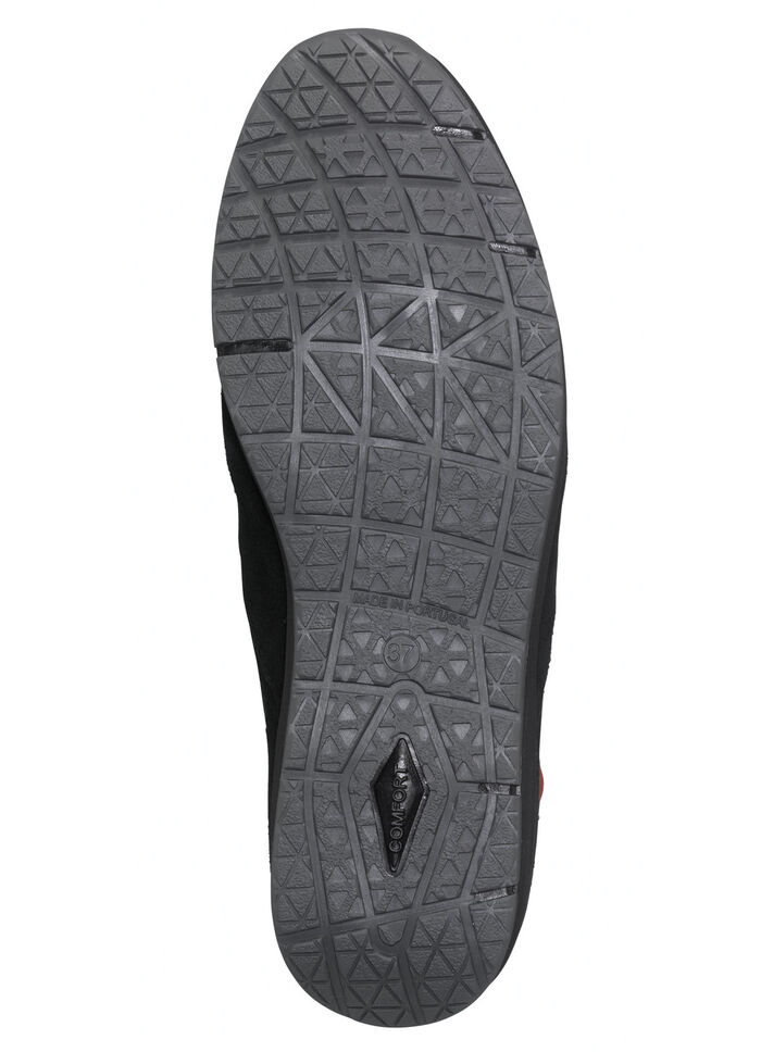 Veterlaarsje met praktische ritssluiting aan de zijkant ZWART-ROOD