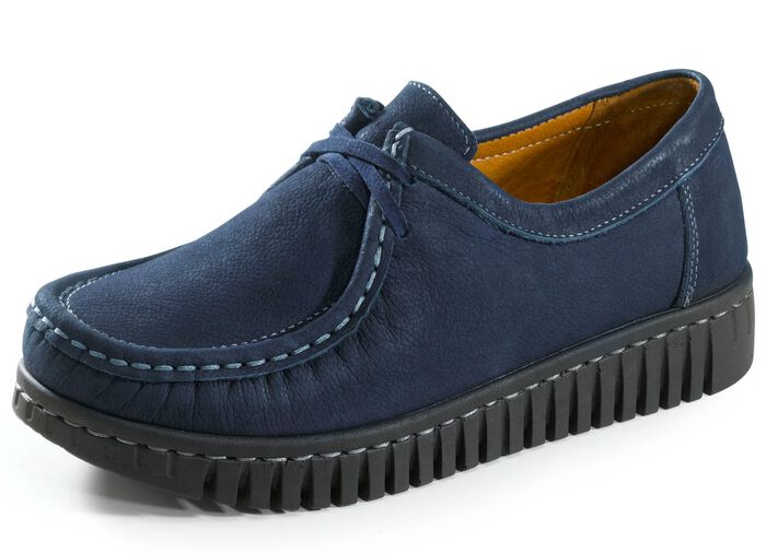 Mocassin-veterschoenen van rundnubuckleer MARINE