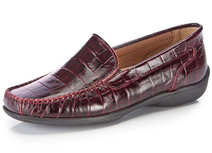 ELENA EDEN mocassinpantoffels van chevreauleer met krokodillenreli&euml;f 