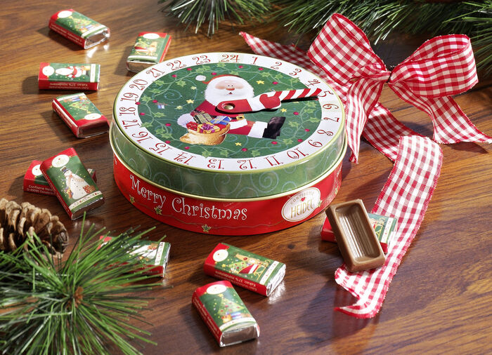 Adventskalenderblik met bewegende wijzers 