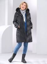 Korte jas met vaste imitatiebontrand 