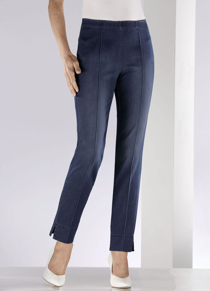 Jeans met gestikte biezen DUNKELBLAU