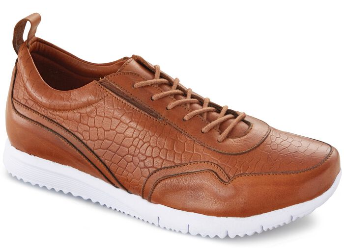Gemini veterschoen van leer met krokodillenreli&euml;f BRUIN
