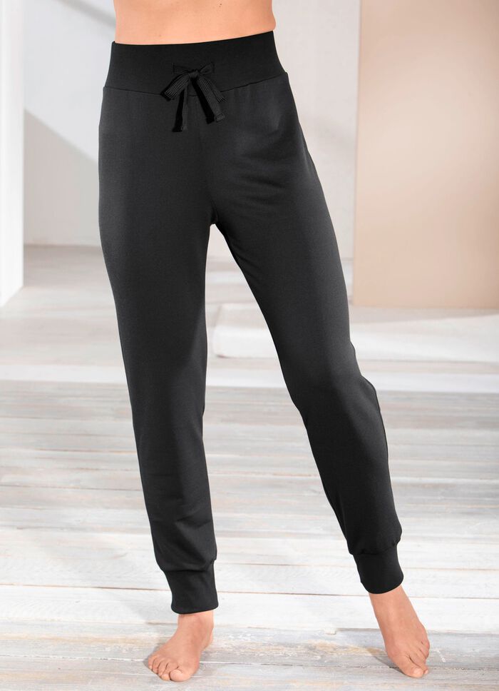 Broek met brede elastische tailleband ZWART