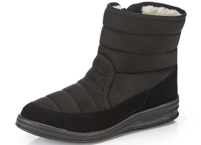 Enkellaarsjes van zacht, gewatteerd nubuckmateriaal ZWART