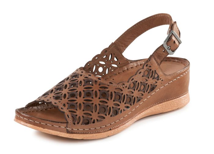 Gemini sandaal van geperforeerd nappaleer met reli&euml;f COGNAC