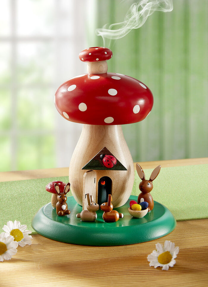 Handgeschilderde houten wierookpaddestoel 