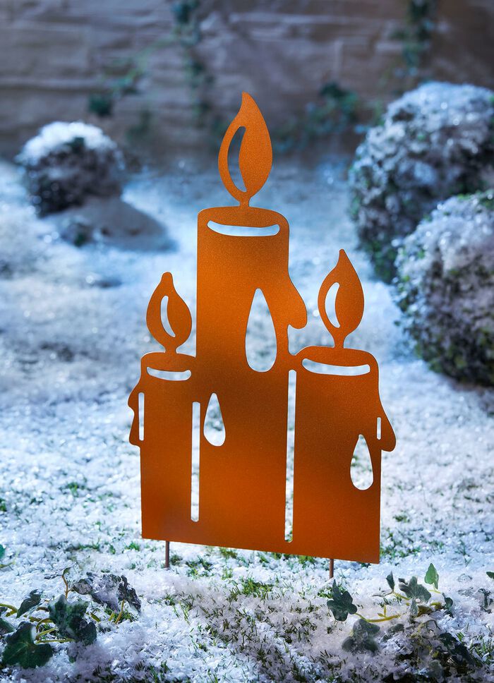 Tuinstekkerkaarsen van metaal in roestlook 