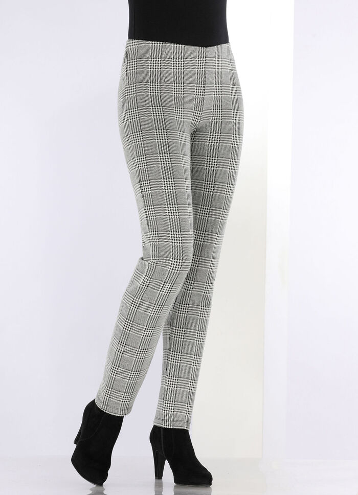 Broek met glencheck-design ZWART-ECRU