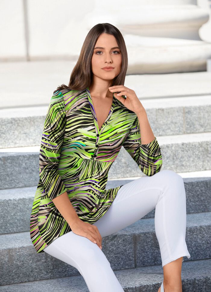 Shirttuniek met glanzende gekleurde inkjetprint 