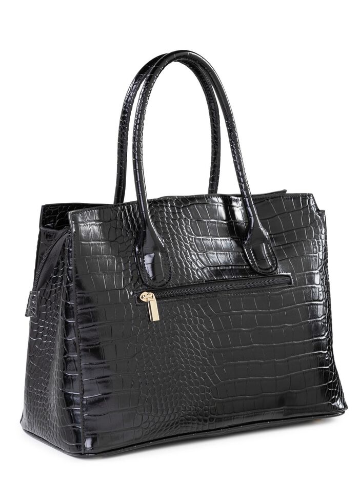 Tas van synthetisch materiaal met krokodillenopdruk ZWART