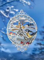 Raamschilderij Winterdorp van echt Plauen-kant 