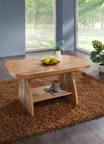 In hoogte verstelbare en uitschuifbare salontafel met liftmechanisme 