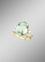 Damesring met groene amethist, witte topaas en diamanten 