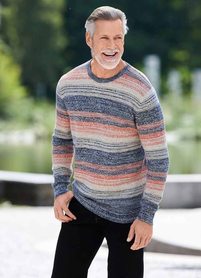 Aantrekkelijke trui met ronde hals MARINE-ORANGE-BEIGE MELIERT