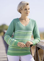 Trui met gestreept dessin JADE GROEN-MULTICOLOR