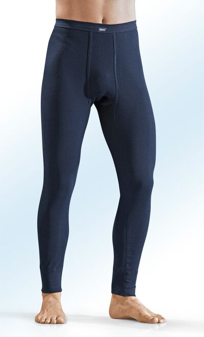 Set van twee onderbroeken van dubbelgeribd katoen, lang, marineblauw 