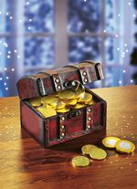 Schatkist met chocolade munten 