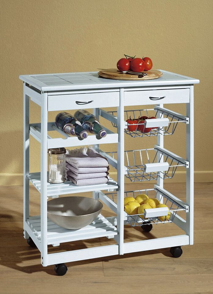 Massief houten keukentrolley WIT