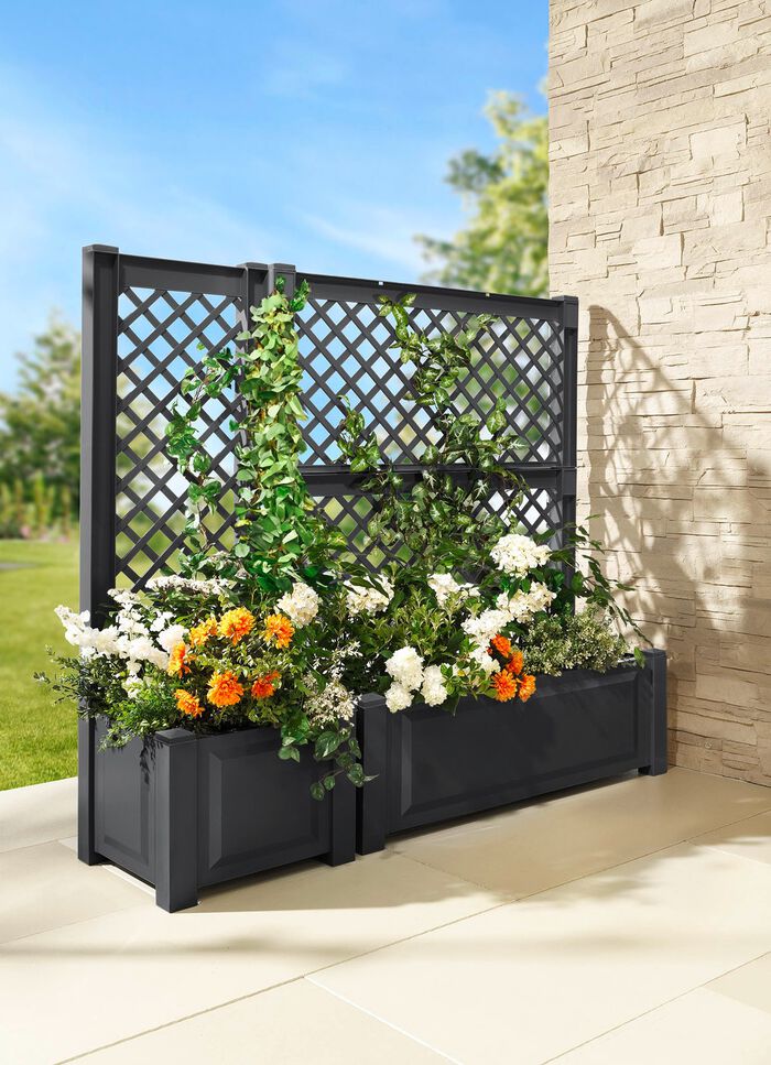 Plantenbak met trellis van robuust kunststof 