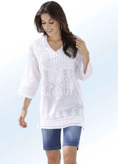 Tuniek met borduursel, gemaakt van puur katoen 
