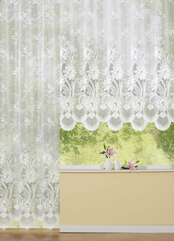 Bloemenvitrage met automatische plooiband 1:3 