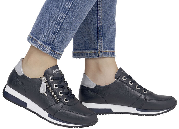 Remonte sneakers met veters en glinsterende zilveren contrastrand MARINE