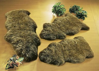 Bedrand van echt lamsleer in de vorm van een dier 