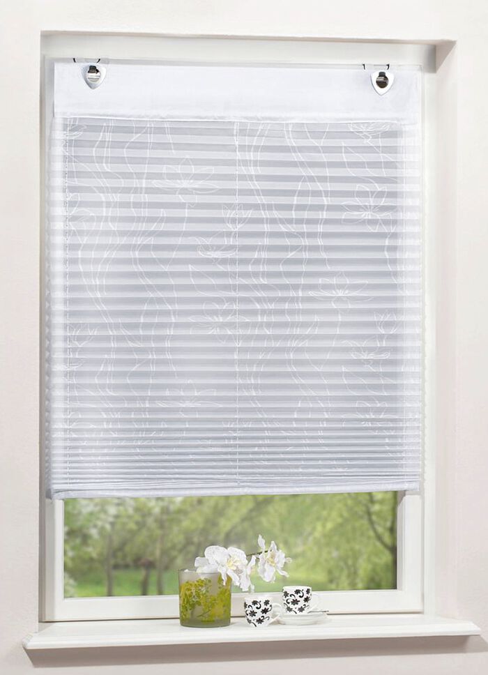 Plissee rolgordijn met decoratieve print WIT