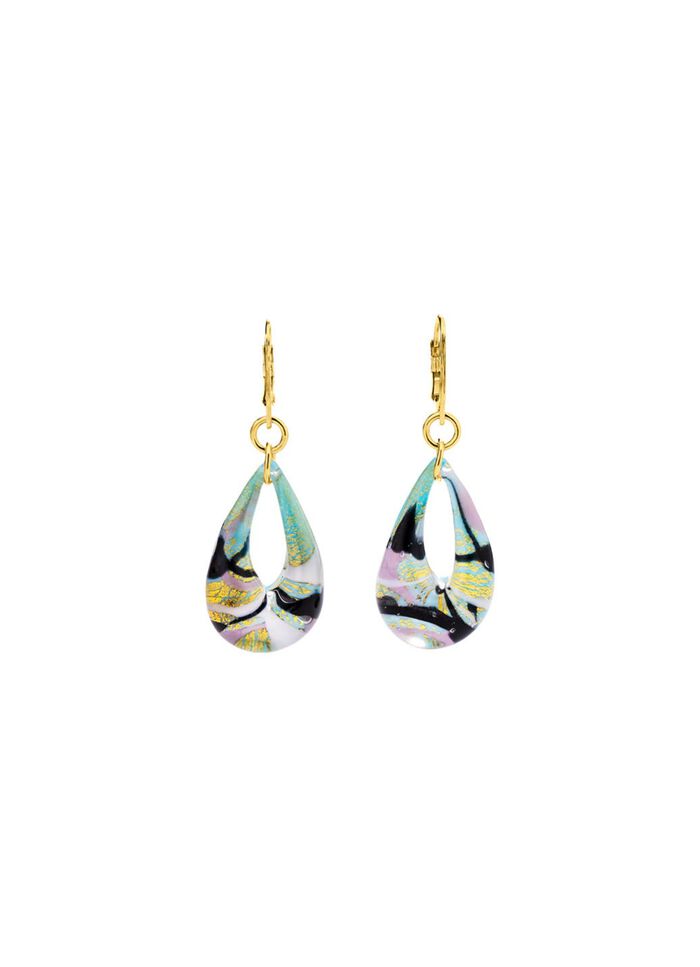 Oorbellen met Muranoglas in lichtblauwe en gouden tinten 