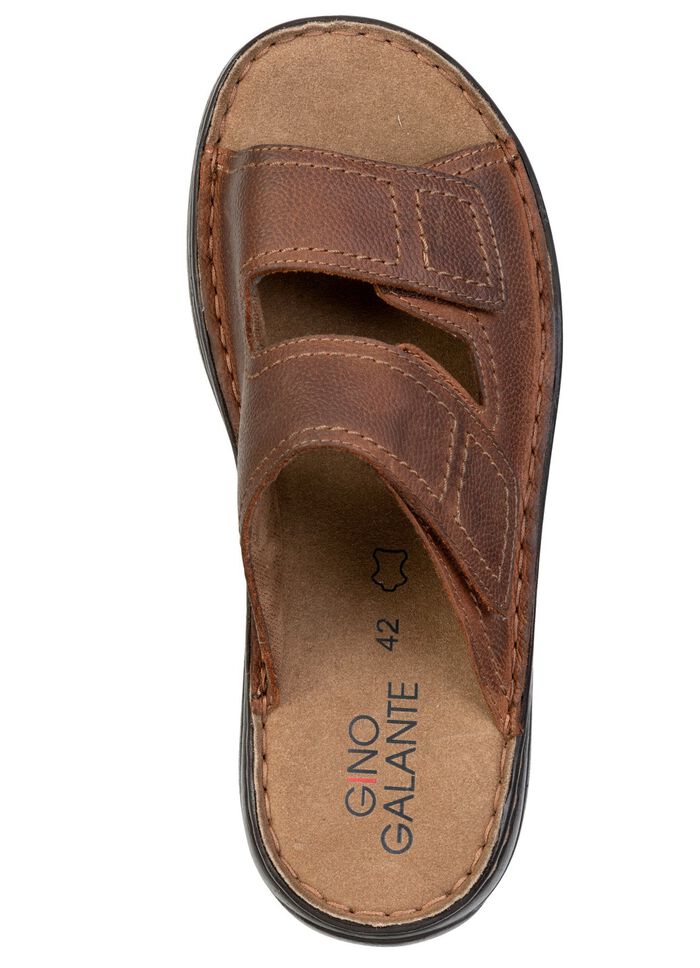 GINO GALANTE, klassieke herenmuiltjes, met klittenbandsluiting COGNAC