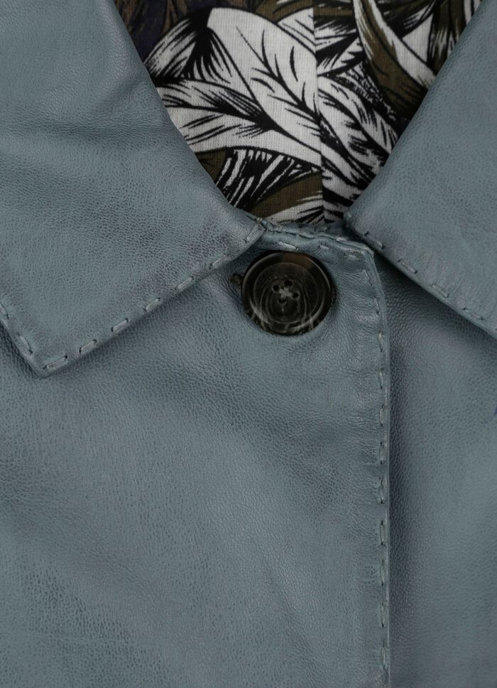 Korte leren jas met omslagkraag 