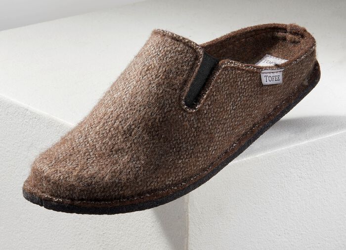 Herenpantoffels van wolvilt BRUIN