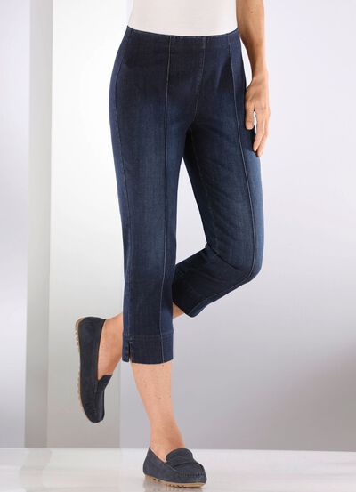 Capri-jeans met verlengende plooien 