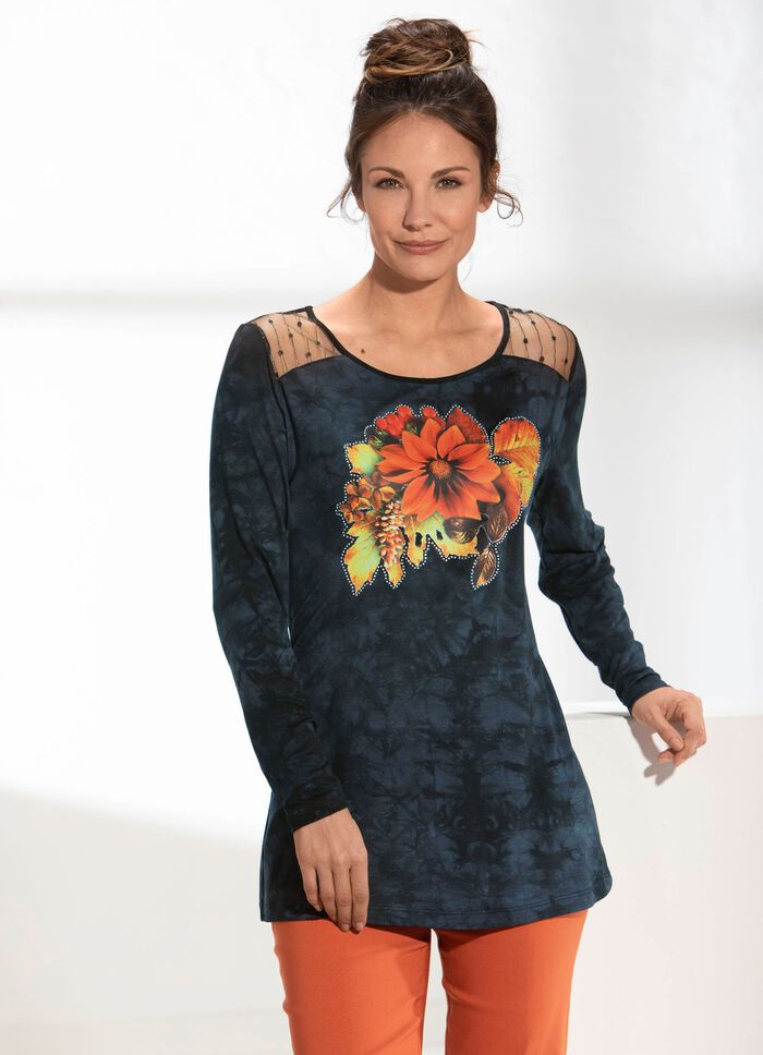 Lang shirt met effectieve tule-inzet in 2 kleuren ANTRACIET